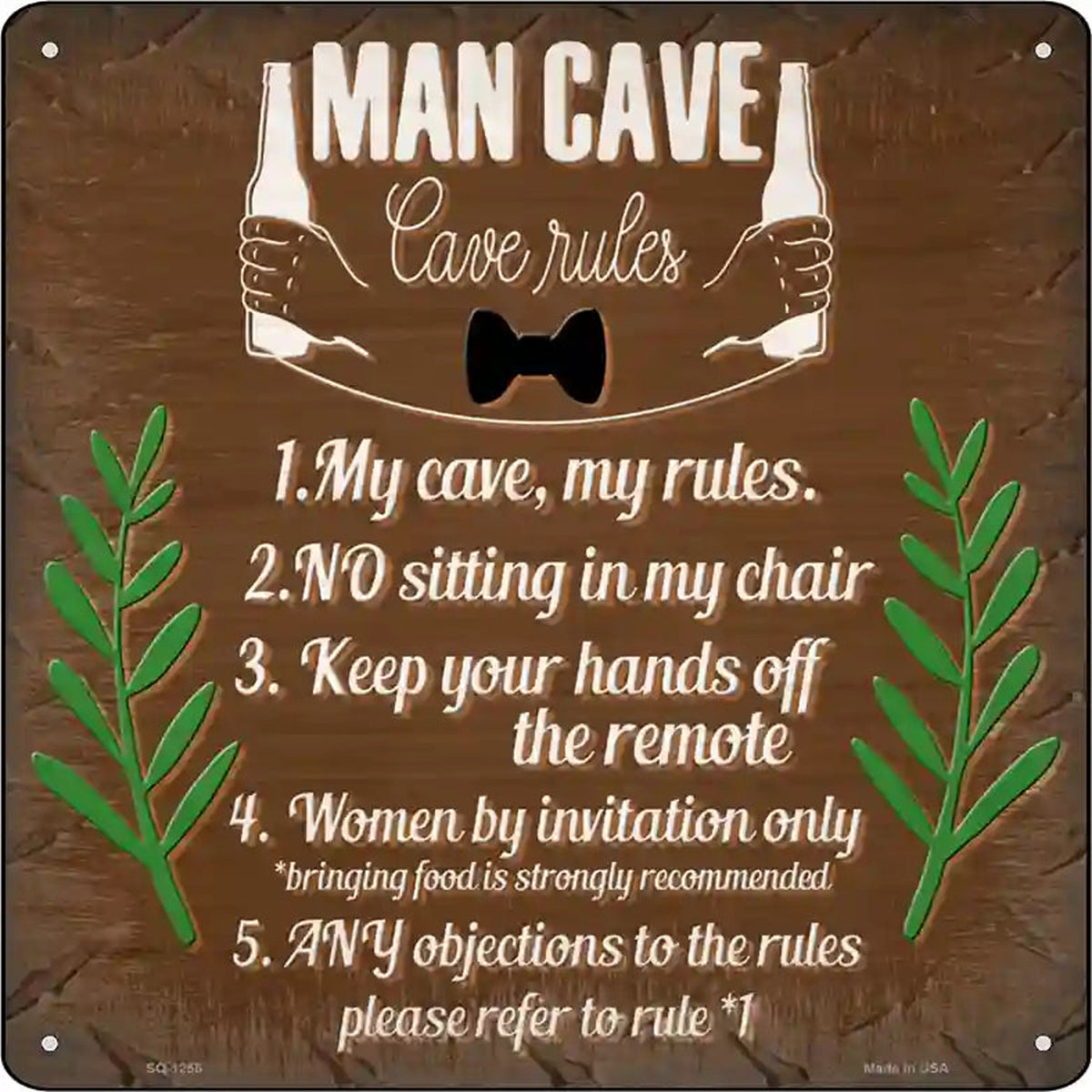 Man Cave 5 Rules Novelty Metal Square Sign