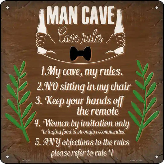 Man Cave 5 Rules Novelty Metal Square Sign
