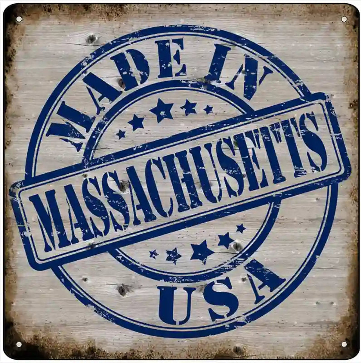 Massachusetts Stamp On Wood Novelty Metal Square Sign