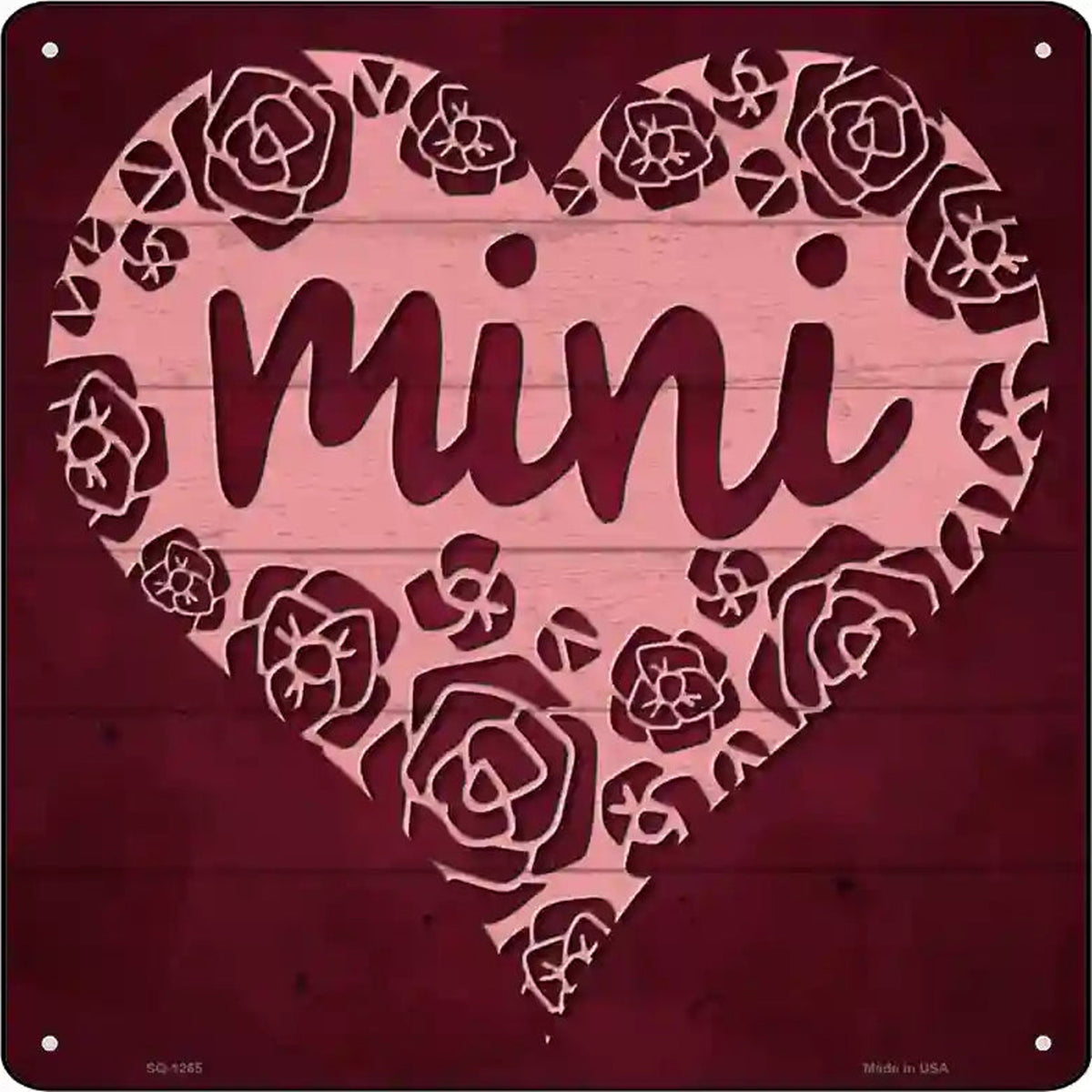 Mini Heart Rose Novelty Metal Square Sign