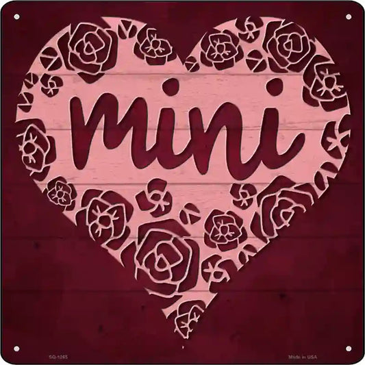 Mini Heart Rose Novelty Metal Square Sign