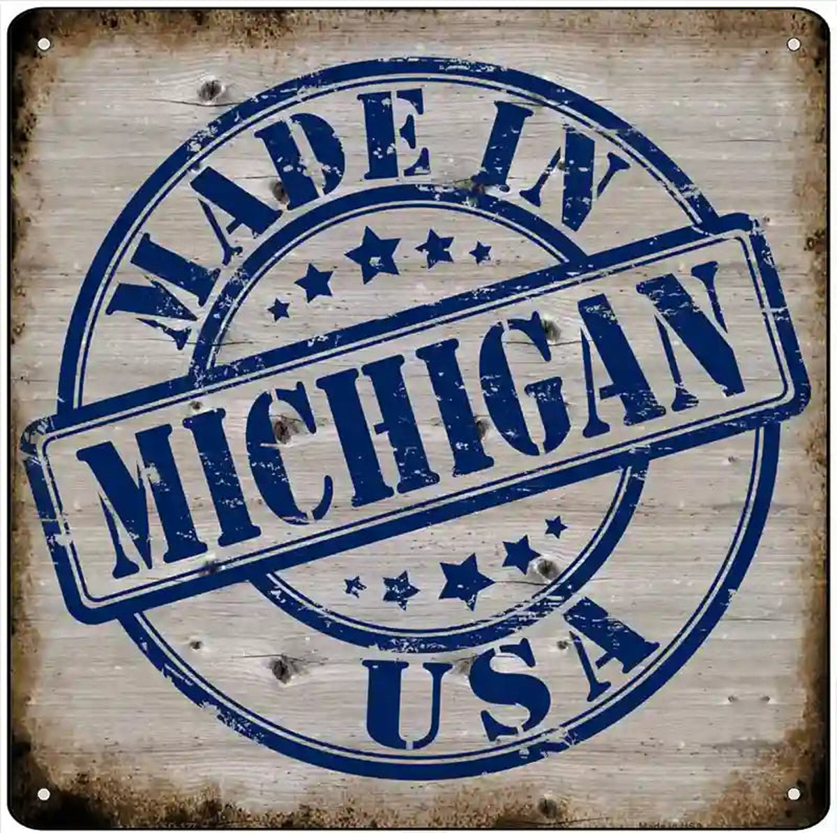 Michigan Stamp On Wood Novelty Metal Square Sign