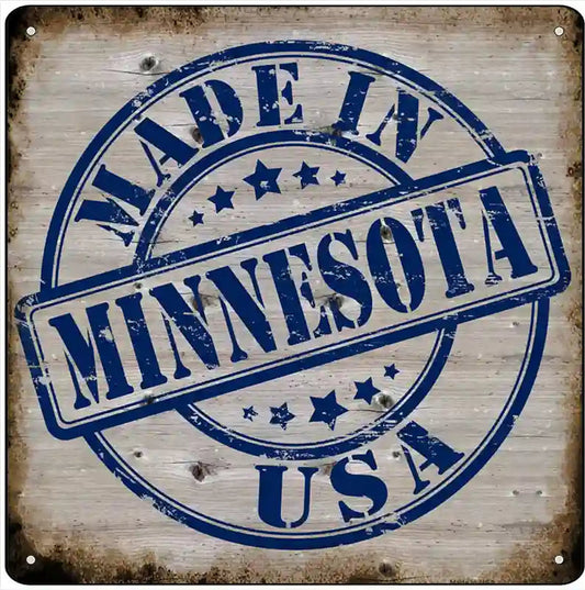 Minnesota Stamp On Wood Novelty Metal Square Sign