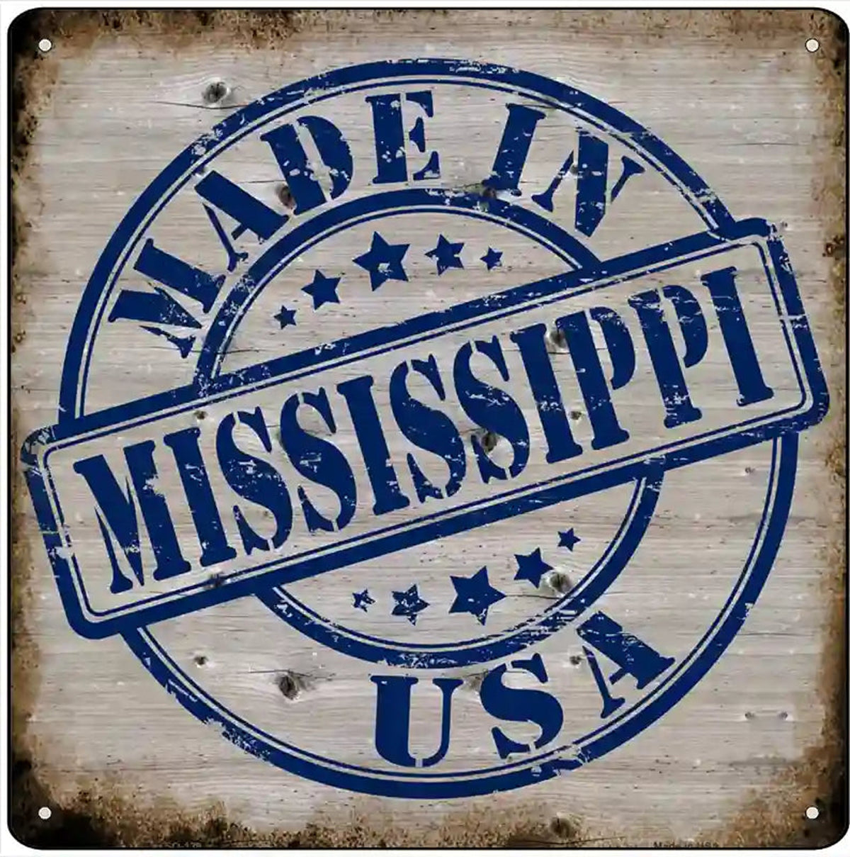 Mississippi Stamp On Wood Novelty Metal Square Sign