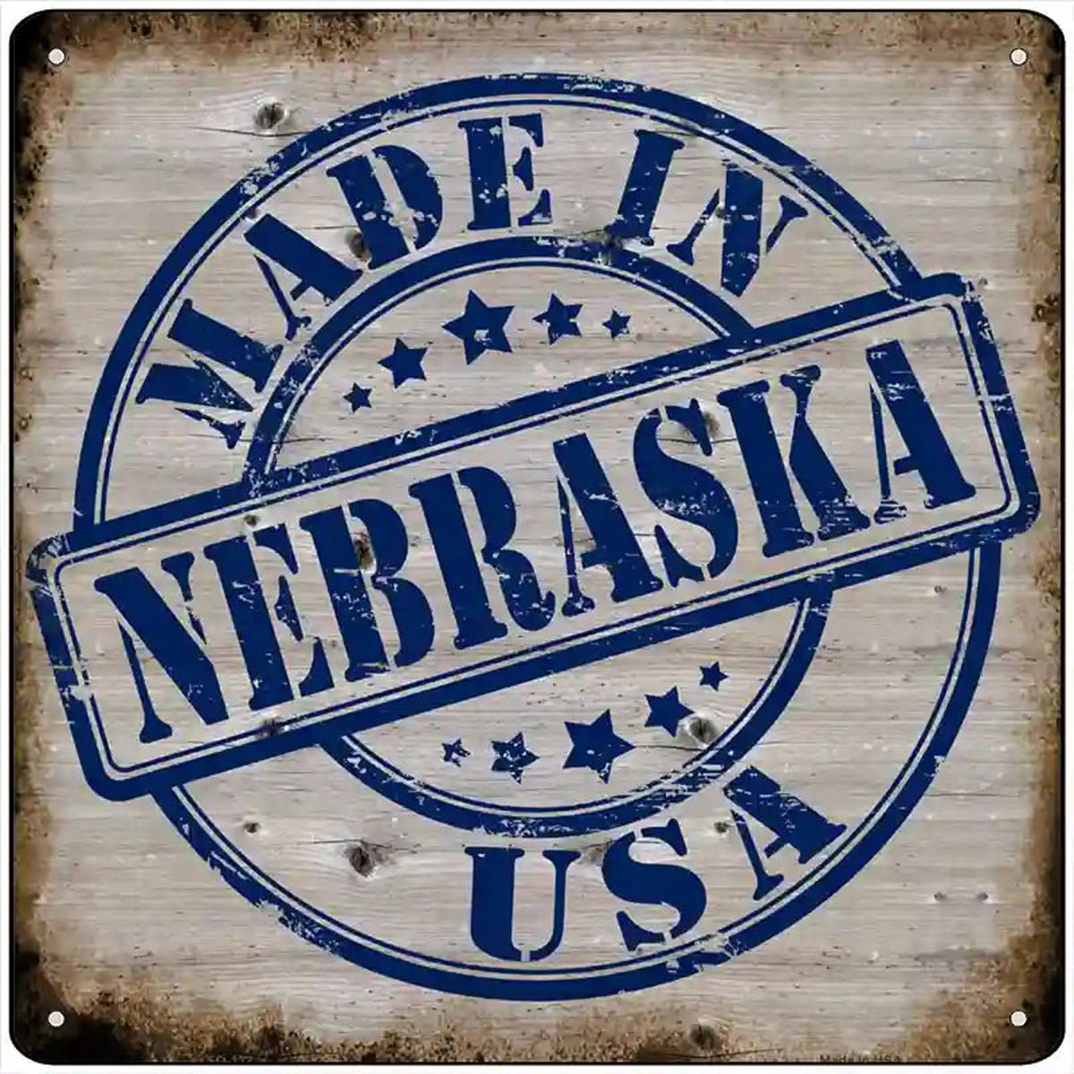 Nebraska Stamp On Wood Novelty Metal Square Sign