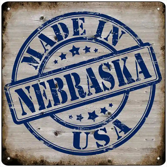 Nebraska Stamp On Wood Novelty Metal Square Sign