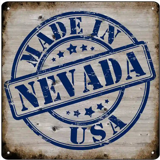 Nevada Stamp On Wood Novelty Metal Square Sign