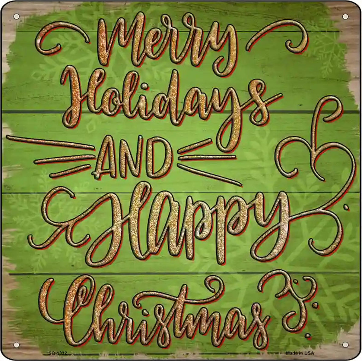 Merry Holidays Green Novelty Metal Square Sign