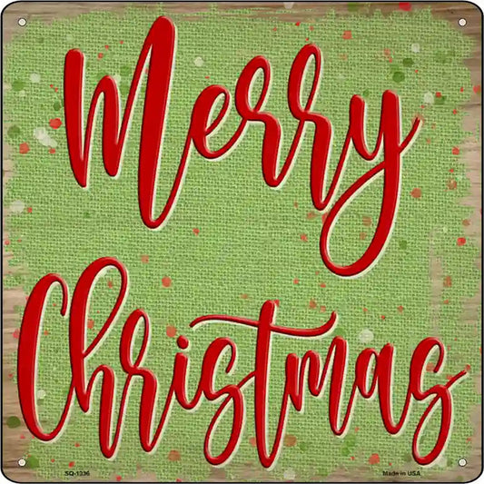 Merry Christmas Green Novelty Metal Square Sign