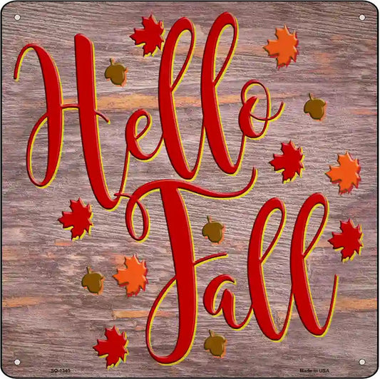 Hello Fall Purple Novelty Metal Square Sign