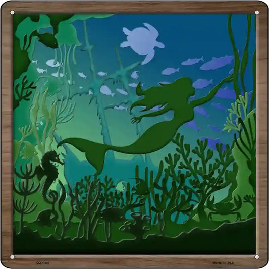 Mermaid Shadow Box Novelty Metal Square Sign
