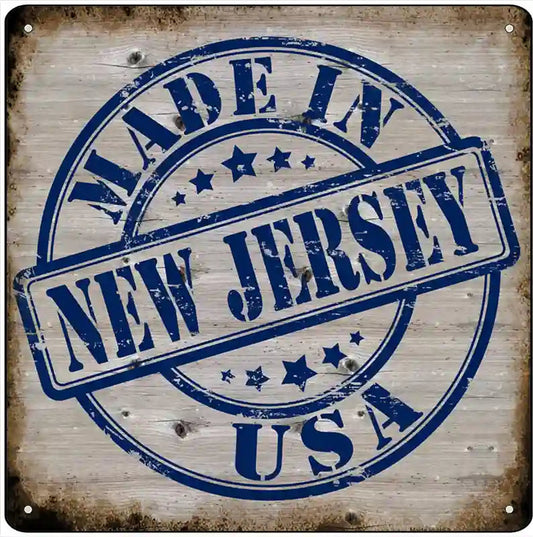 New Jersey Stamp On Wood Novelty Metal Square Sign