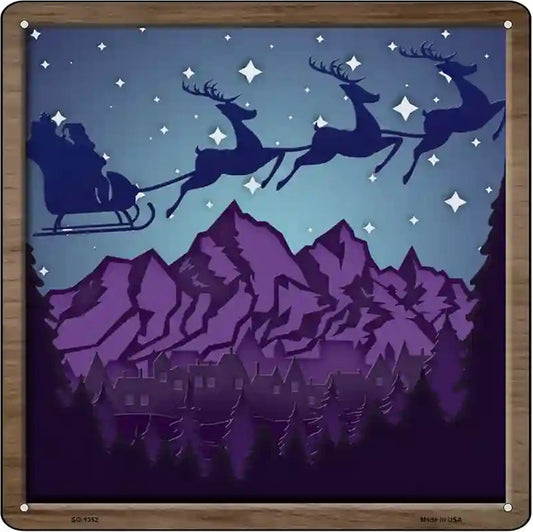 Santa Over Mountains Shadow Box Novelty Metal Square Sign