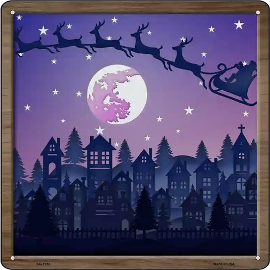 Santa Over Town Shadow Box Novelty Metal Square Sign