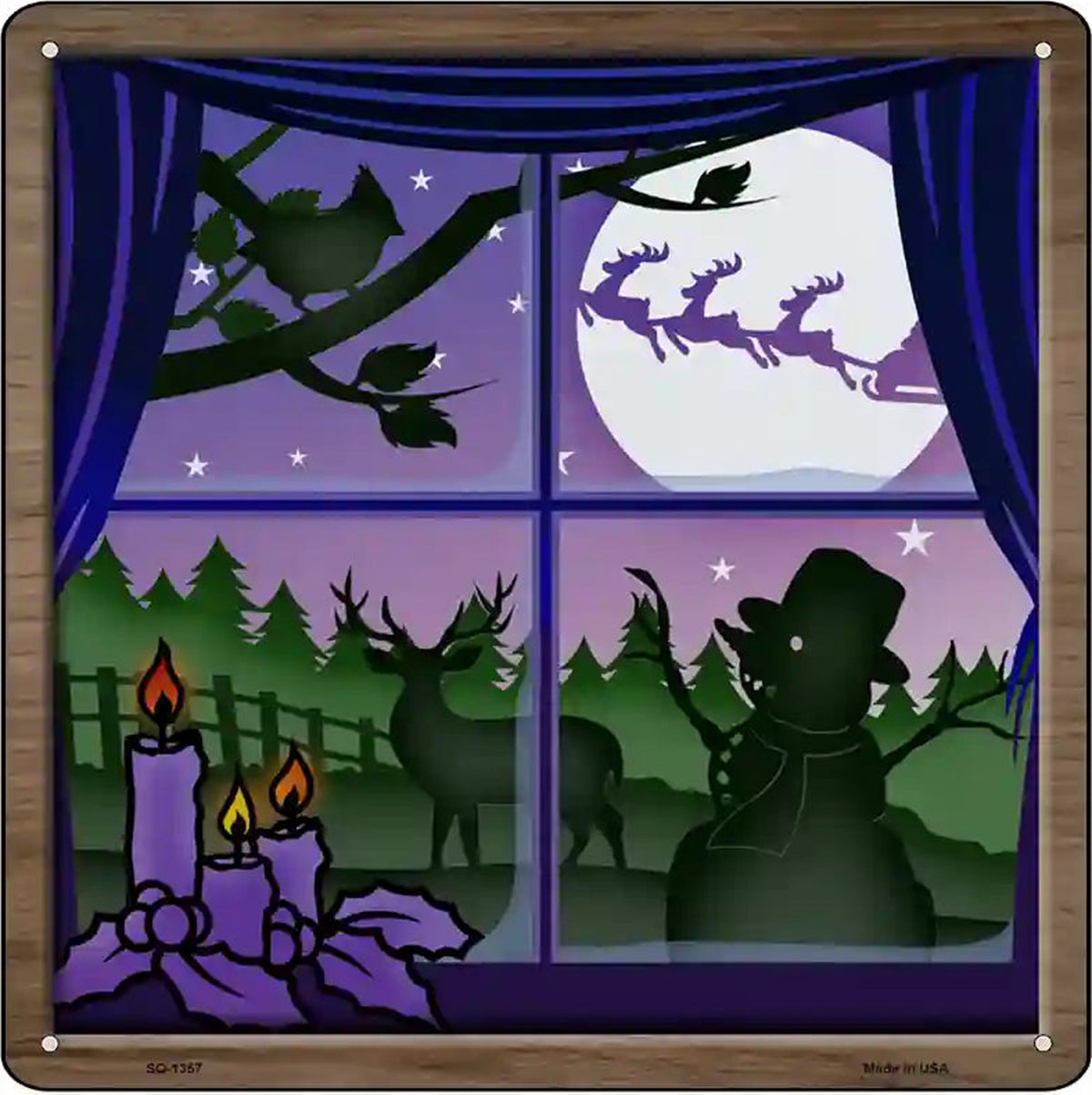 Santa Through Window Novelty Metal Square Sign