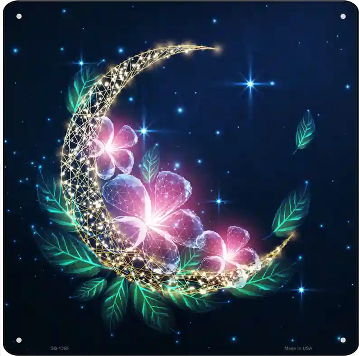 Moon and Flowers Novelty Metal Square Sign