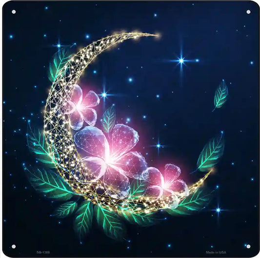 Moon and Flowers Novelty Metal Square Sign