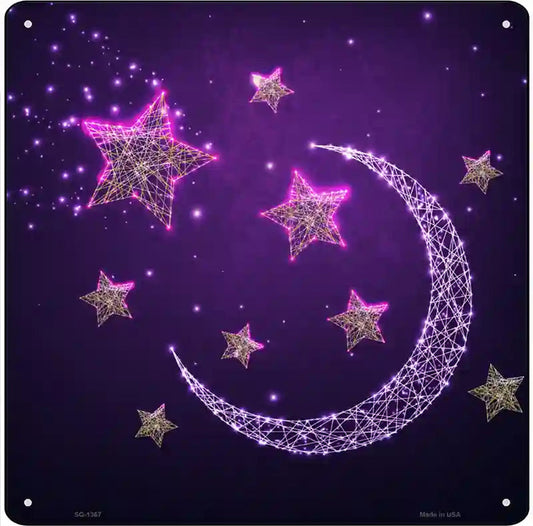 Moon and Stars Novelty Metal Square Sign