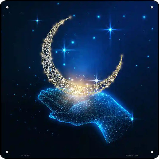 Moon In Hand Novelty Metal Square Sign