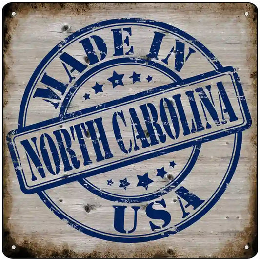 North Carolina Stamp On Wood Novelty Metal Square Sign
