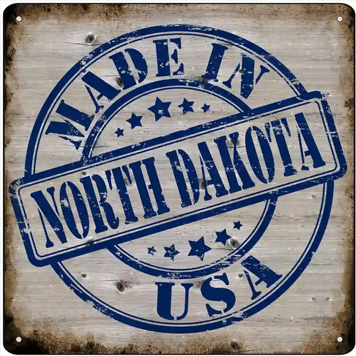 North Dakota Stamp On Wood Novelty Metal Square Sign