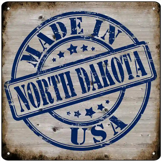 North Dakota Stamp On Wood Novelty Metal Square Sign