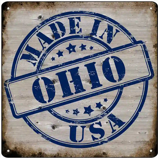 Ohio Stamp On Wood Novelty Metal Square Sign