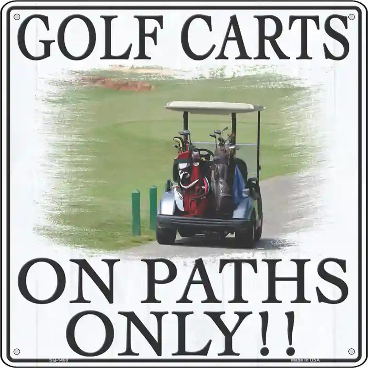 Golf Carts On Paths Only Novelty Metal Square Sign
