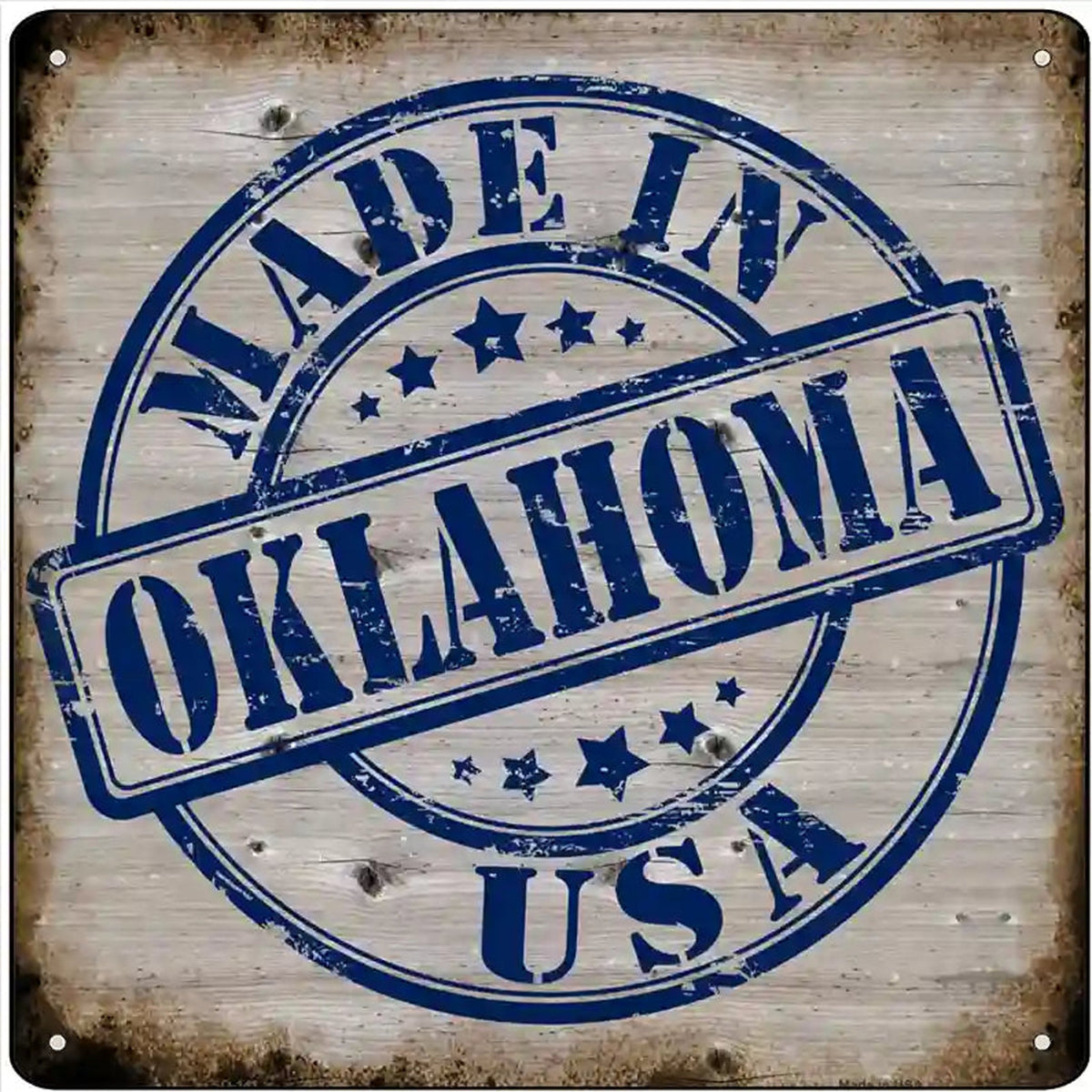 Oklahoma Stamp On Wood Novelty Metal Square Sign