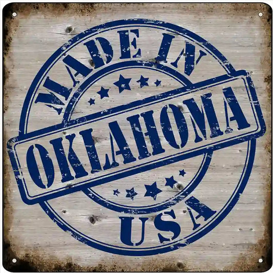 Oklahoma Stamp On Wood Novelty Metal Square Sign