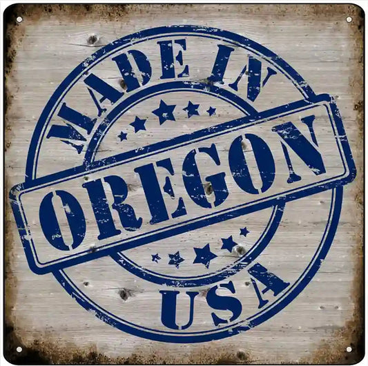 Oregon Stamp On Wood Novelty Metal Square Sign