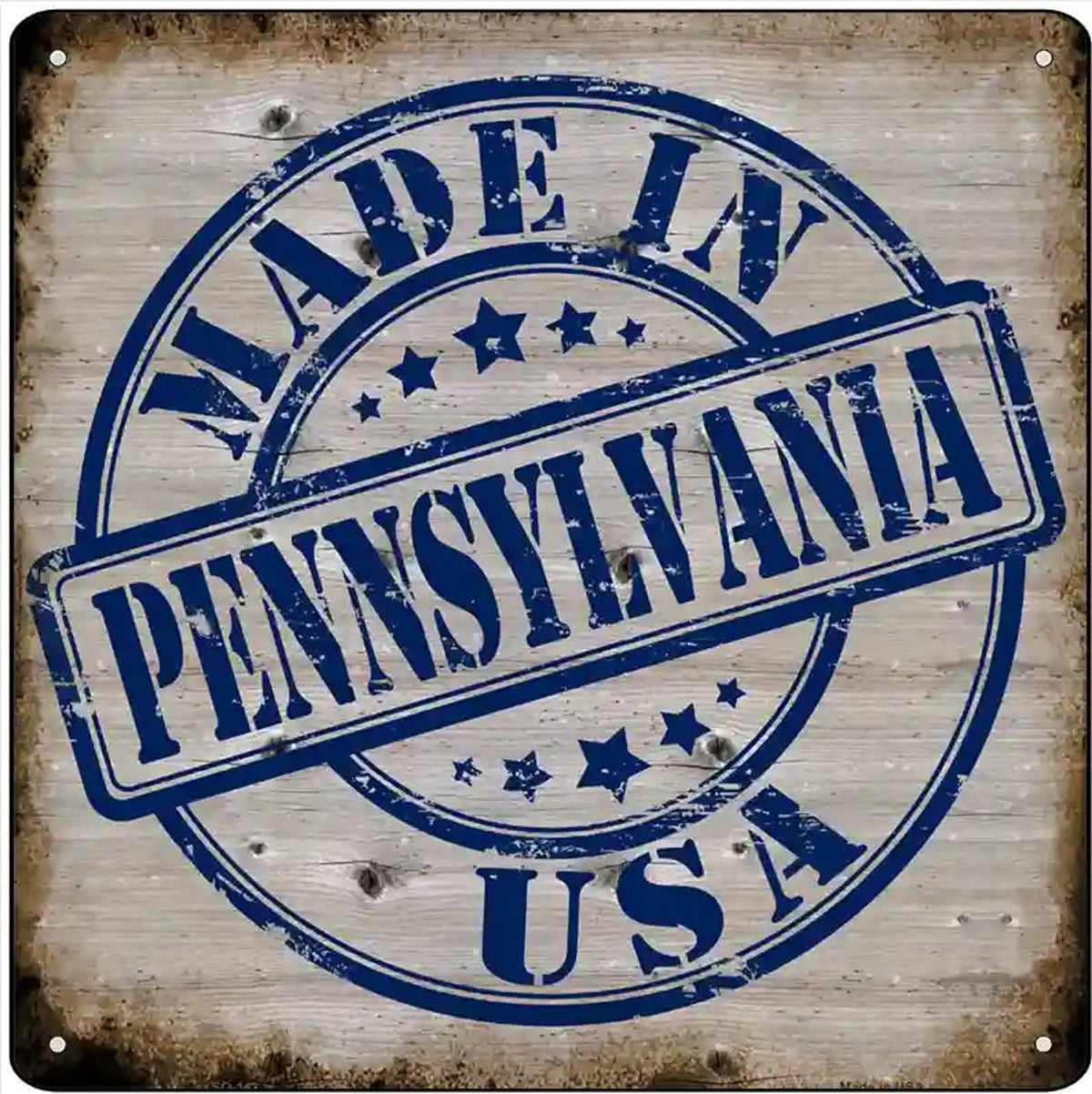 Pennsylvania Stamp On Wood Novelty Metal Square Sign