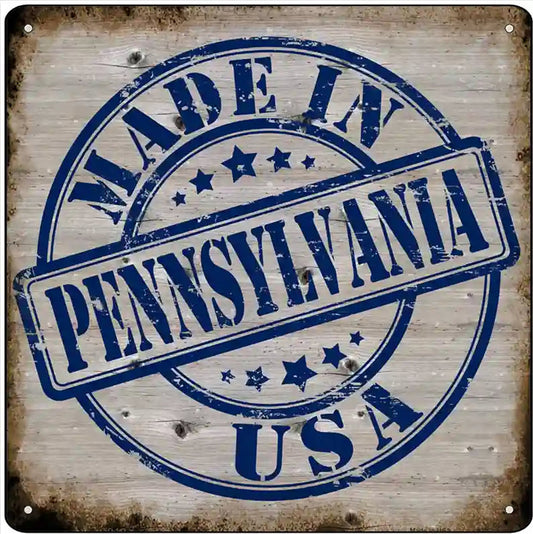 Pennsylvania Stamp On Wood Novelty Metal Square Sign
