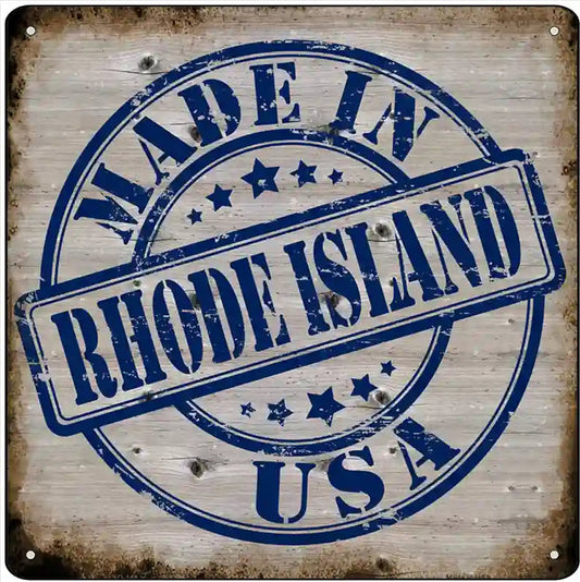 Rhode Island Stamp On Wood Novelty Metal Square Sign