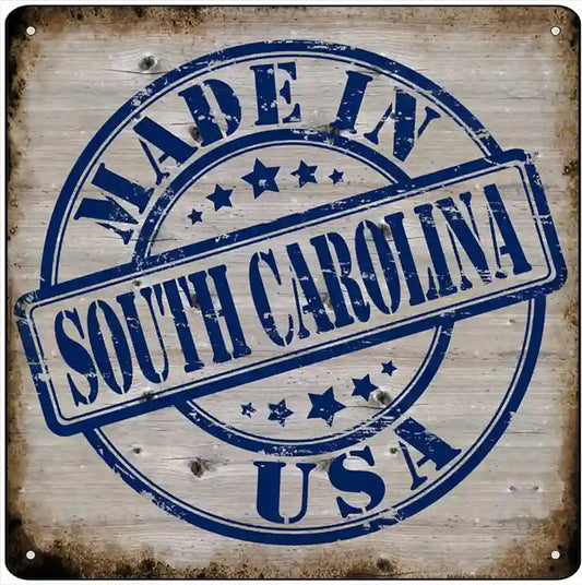 South Carolina Stamp On Wood Novelty Metal Square Sign