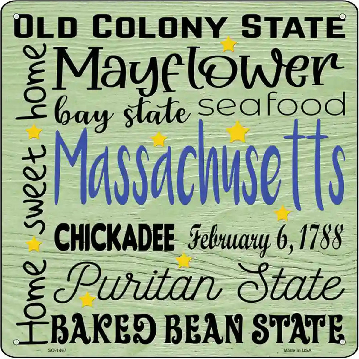 Massachusetts Motto Novelty Metal Square Sign