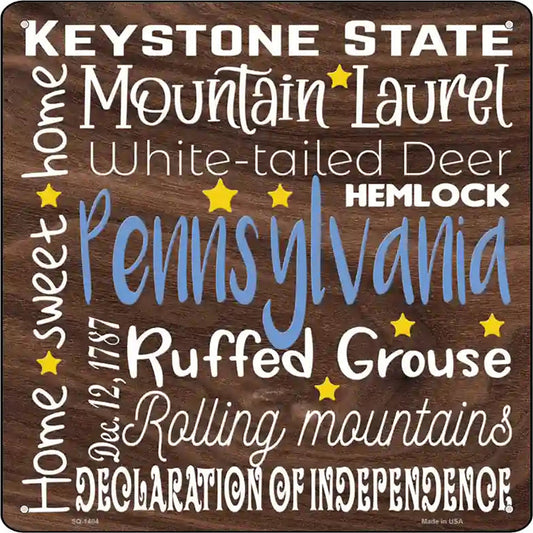 Pennsylvania Motto Novelty Metal Square Sign