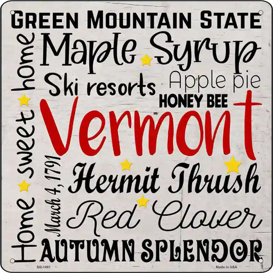 Vermont Motto Novelty Metal Square Sign