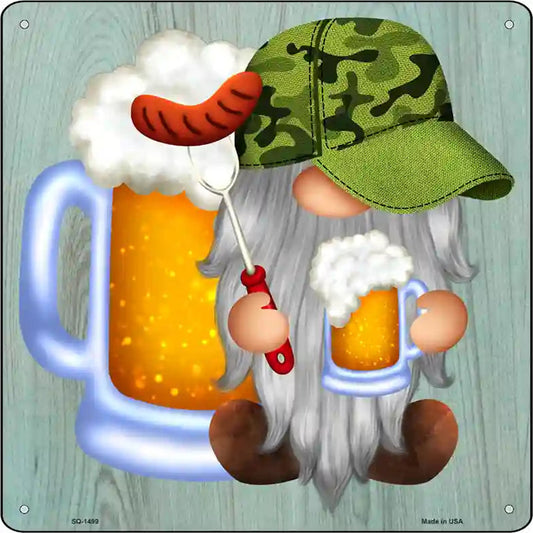 Beer Camo Grilling Gnome Novelty Metal Square Sign