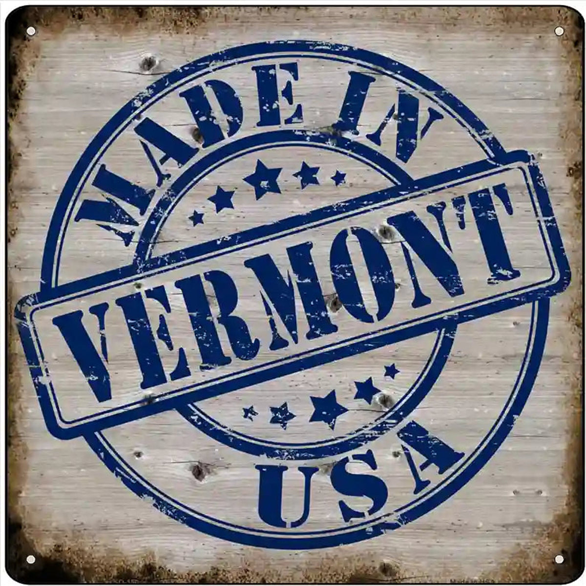 Vermont Stamp On Wood Novelty Metal Square Sign