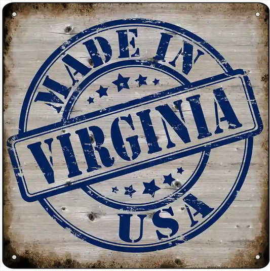 Virginia Stamp On Wood Novelty Metal Square Sign