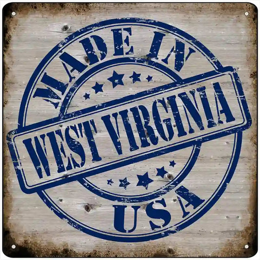 West Virginia Stamp On Wood Novelty Metal Square Sign