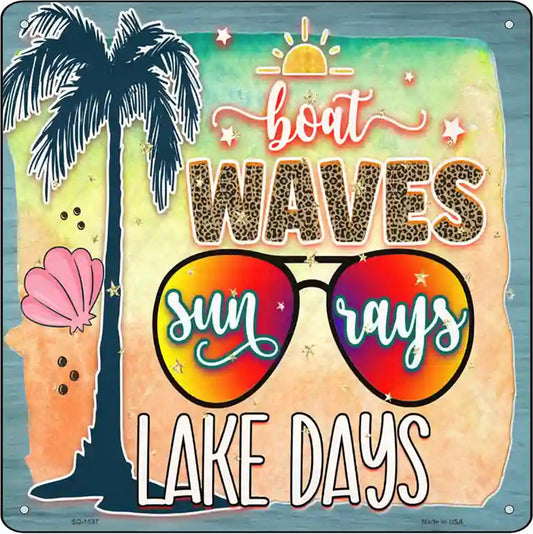Boat Waves Sun Rays Novelty Metal Square Sign