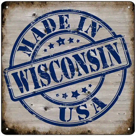 Wisconsin Stamp On Wood Novelty Metal Square Sign