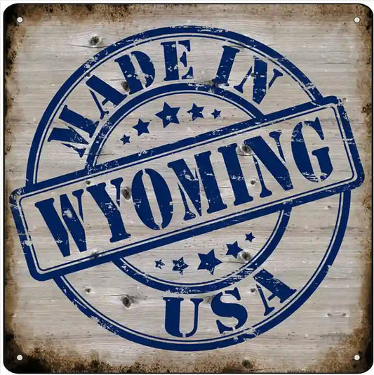 Wyoming Stamp On Wood Novelty Metal Square Sign