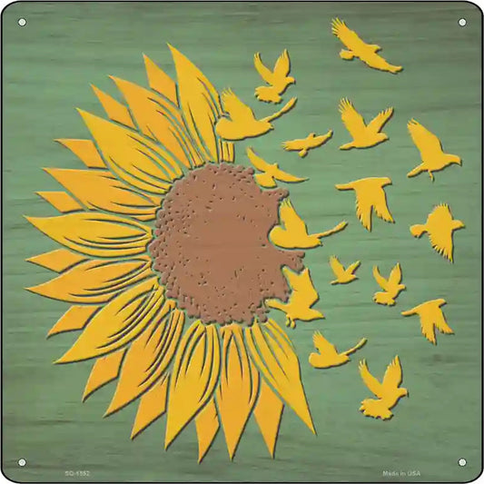 Sunflower Petals Turn To Birds Novelty Metal Square Sign