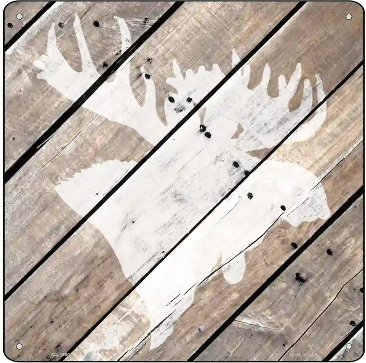 Moose Silhouette Wood Plank Novelty Metal Square Sign
