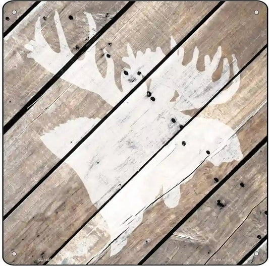 Moose Silhouette Wood Plank Novelty Metal Square Sign