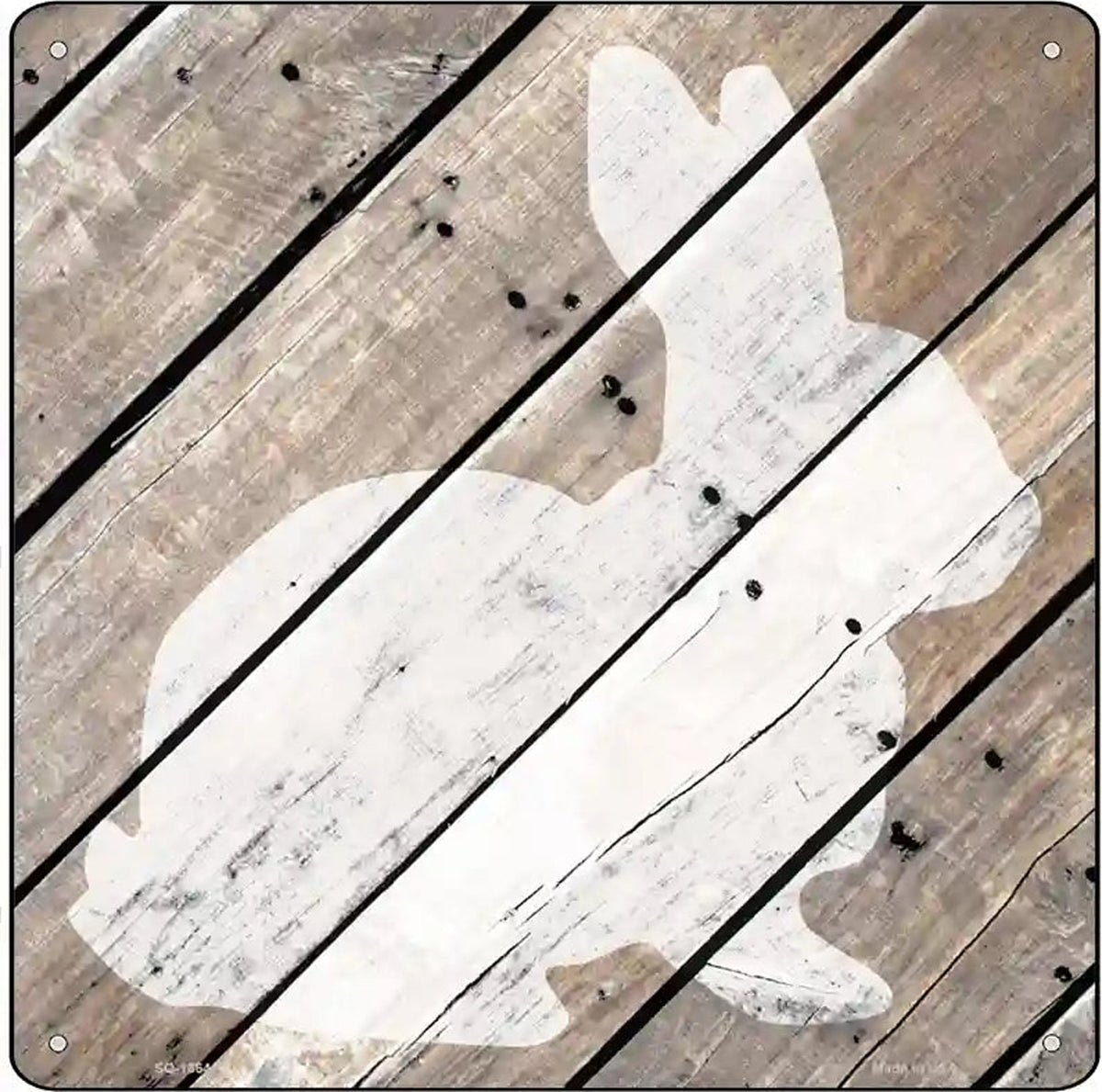 Rabbit Silhouette Wood Plank Novelty Metal Square Sign