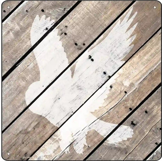 Owl Silhouette Wood Plank Novelty Metal Square Sign